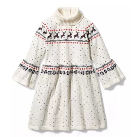 Janie and Jack Fair Isle Holiday Reindeer Sweater Dress - Picture 1 of 9